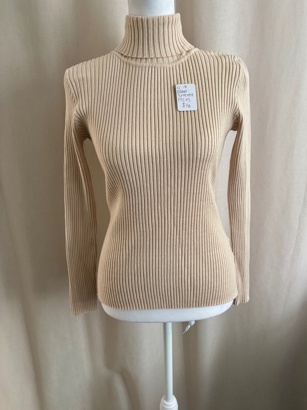 Ribbed Turtleneck Sweater in Beige